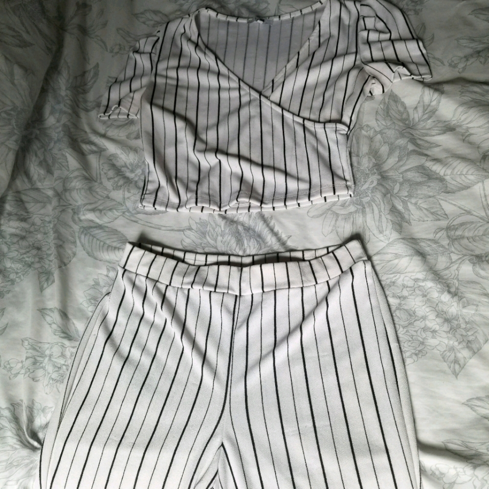 Matching set-white and black pinstripe